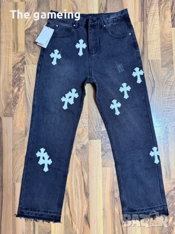 Нови оригинални дънки Chrome hearts с кожени кръстове 