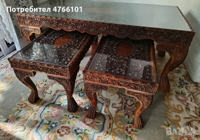 Дърворезба орех от Индия , снимка 4 - Маси - 56746914