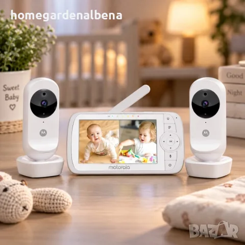 Видео бебефон Motorola с 2 камери, 5″ цветен дисплей и нощно виждане, бял, снимка 3 - Бебефони - 56556586