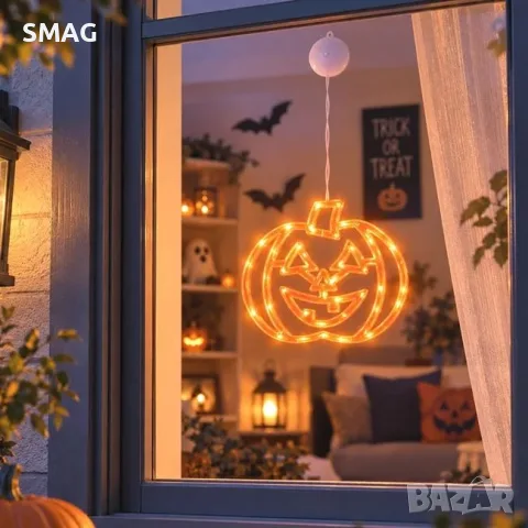 Halloween висяща тиква с 16 оранжеви led светлини 20x18 cm_1266435
