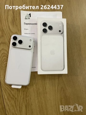 Бартер като нов iPhone 17 pro max 256gb silver 100% 59 цикъла