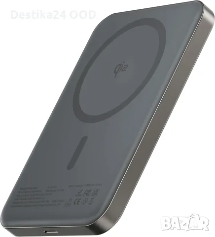 Магнитна външна батерия Power Bank 10000mAh Qi2, 20W USB-C, ултратънка за iPhone