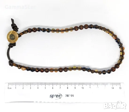 Кожено дамско колие с унакит, снимка 2 - Колиета, медальони, синджири - 56729304