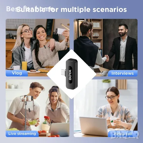 BOYA BY-V10 USB-C безжичен лавалиер микрофон за iPhone 16/15 Android, смартфон Type-C, снимка 7 - Микрофони - 56740360