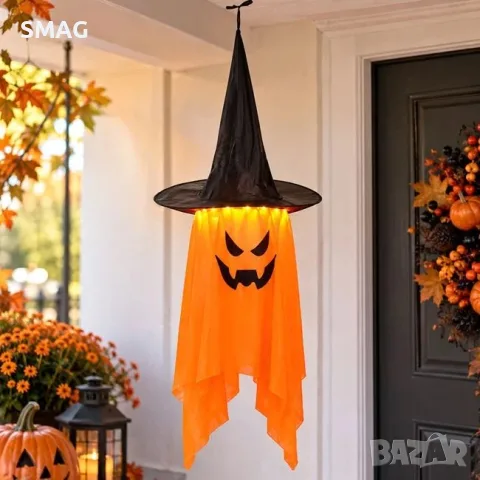 Halloween висяща декорация дух с тиква LED топла бяла 38x100_1244357