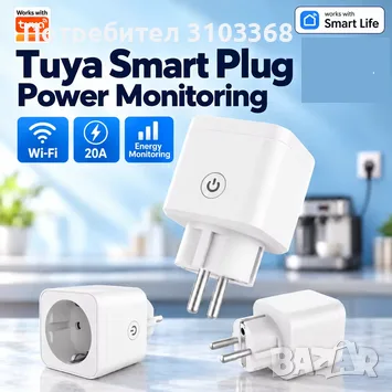 ⚡Smart WiFi Контакт 20A/ 3000W с Електромер (Tuya/ SmartLife) – Управлявайте и следете разходите!