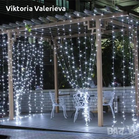 Коледна украса - LED светеща завеса, 300x60 см. Цветове - жълт и многоцветен Дебел кабел