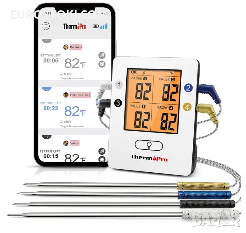Bluetooth термометър за барбекю с 4 сонди ThermoPro TP25, безжичен интелигентен цифров термометър 