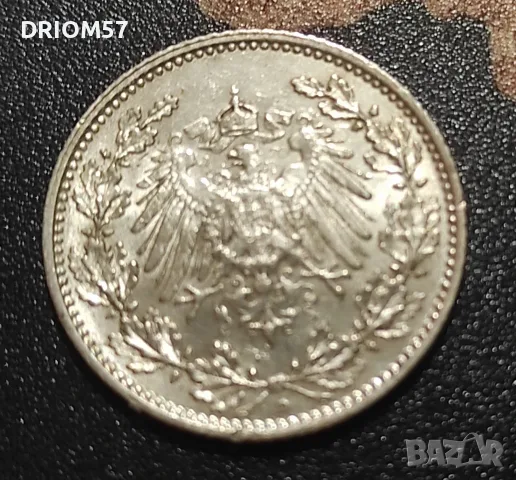 Монета Германия 1/2 марка "D " [1909], снимка 2 - Нумизматика и бонистика - 56636458