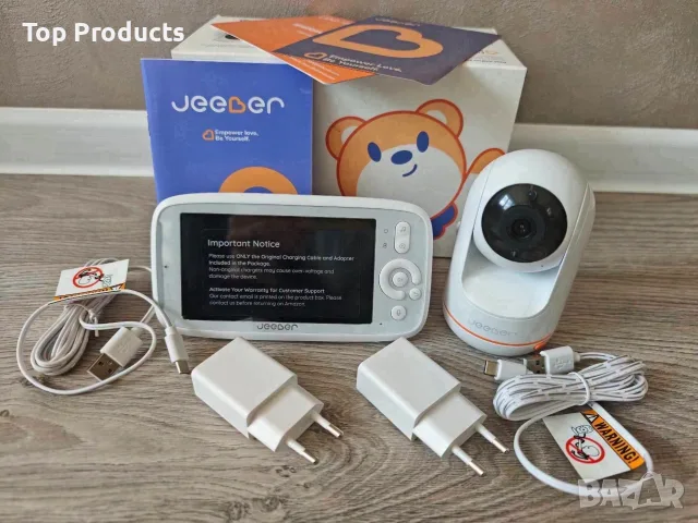 Jeeber VB805PRO 2K WiFi бебефон с камера, мобилно приложение и 5” LCD родителски монитор.