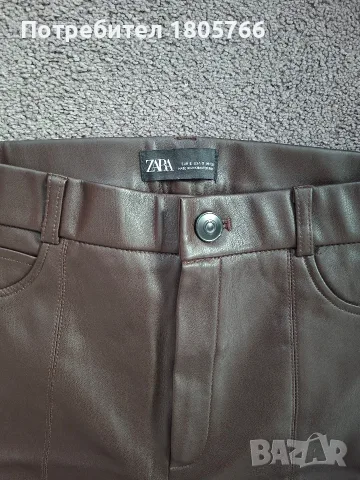 Кафяв кожен панталон Zara, снимка 2 - Панталони - 56588291
