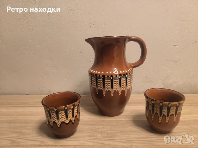 Ретро битова кана стомна троянска с 2 чаши
