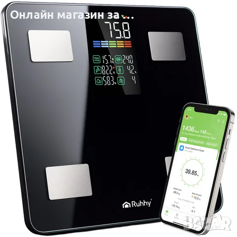 Смарт кантар за телесно тегло Ruhhy — С мобилно приложение, Bluetooth, до 226 кг