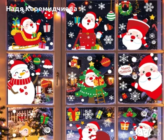 Коледни стъклени стикери Дядо Коледа Снежен човек