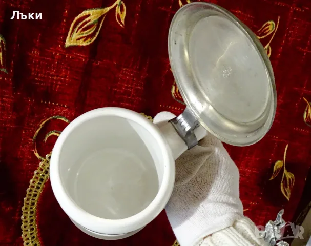 Керамична халба с капак от калай,печат. , снимка 7 - Антикварни и старинни предмети - 56636704