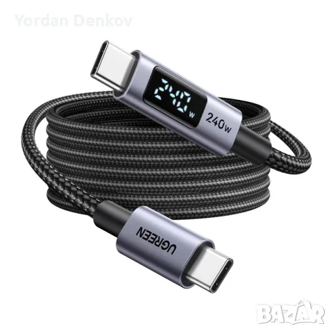 USB-C кабел за бързо зареждане до 240W с LED дисплей – найлонова оплетка