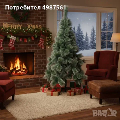 Коледна елха 150 см със заскрежени връхчета и метална стойка