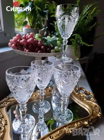 Кристални чаши 5бр, снимка 4 - Антикварни и старинни предмети - 56623206