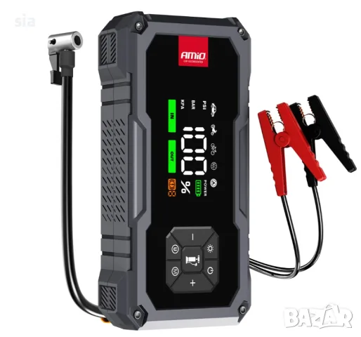 4-в-1 стартер, бустер, външна батерия, компресор, LED фенерче, 12V 7.2Ah 600A