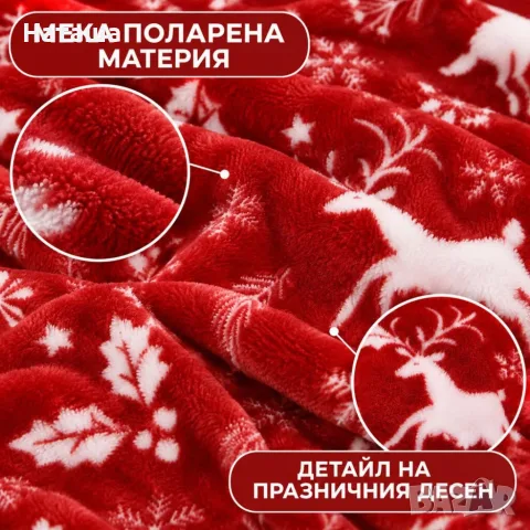 Коледно поларено одеяло 130×170 см – Меко, топло и уютно с празнични еленчета и снежинки