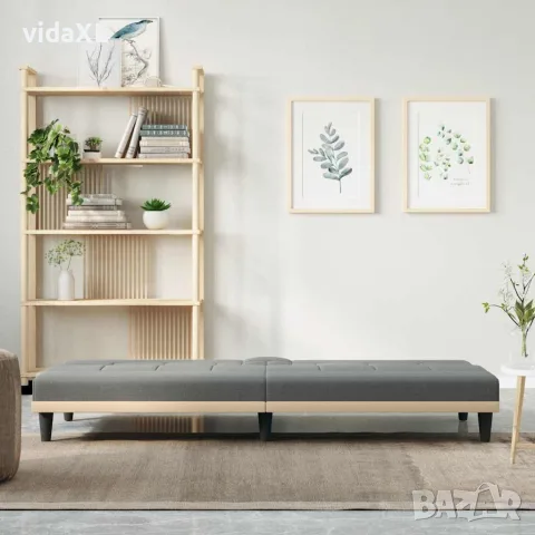 vidaXL Разтегателен диван с поставки за чаши, тъмносив, плат, снимка 3 - Дивани и мека мебел - 56147257