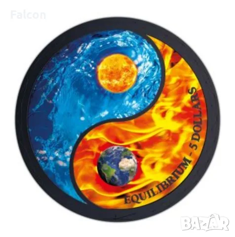 1 сребърна унция 5 $ Tokelau 2022 - Equilibrium Water Fire Black Platinum Colorized