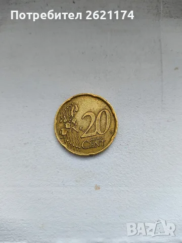Монета 20 евро цента 2002 euro cent , снимка 2 - Нумизматика и бонистика - 56666465
