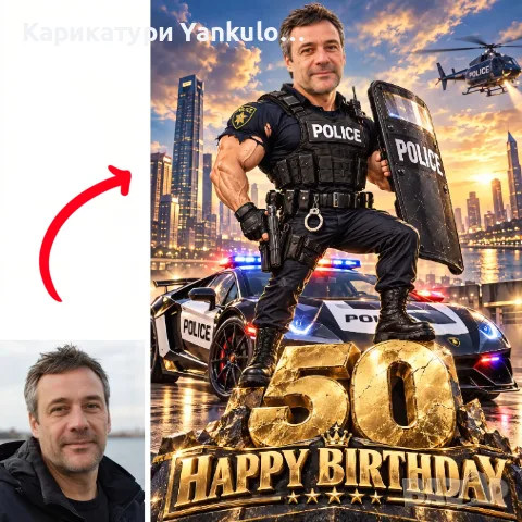 🚔👮‍♂️ Персонализирана карикатура на полицай — оригинален подарък за рожден ден