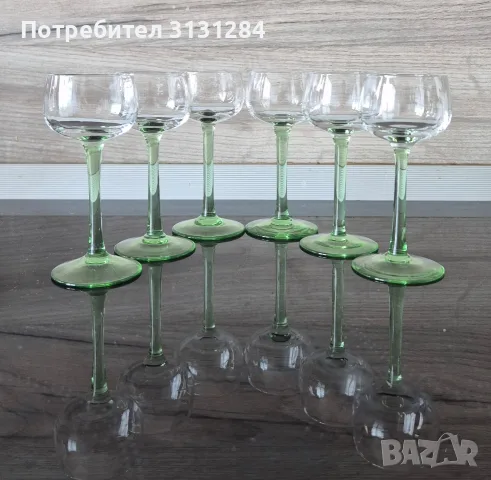 Винтидж френски чаши за ликьор/ракия Roemer (Luminarc) със зелено столче – 6 бр.