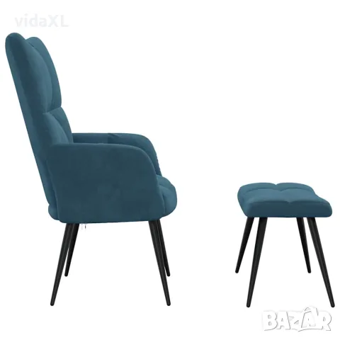 vidaXL Релаксиращ стол с табуретка, син, кадифе, снимка 8 - Столове - 56146913