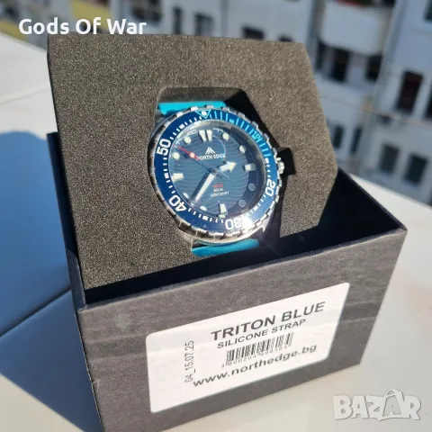 Solar-powered diving watch NORTH EDGE TRITON, Blue, Blue silicone strap, снимка 2 - Мъжки - 56747385