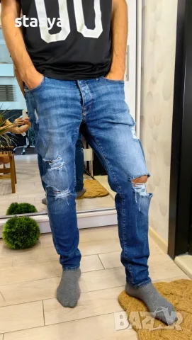 Мъжки дънки Uneffected, сини, с изтъркан дизайн и отвори, размер
