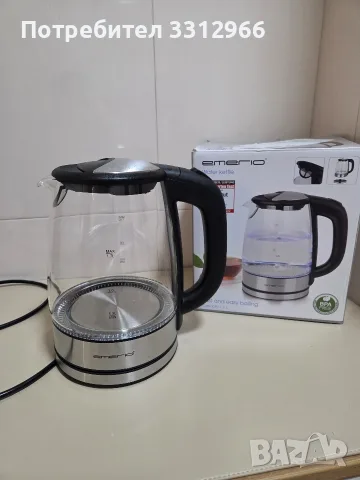 Чисто нова Стъклена електрическа кана Emerio WK-119988 (1.7L, 2200W) с LED подсветка