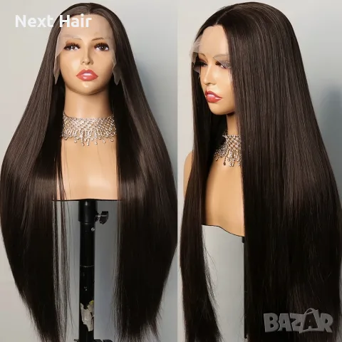 Дълга права тъмнокафява дантелена перука Lace Front 13x6