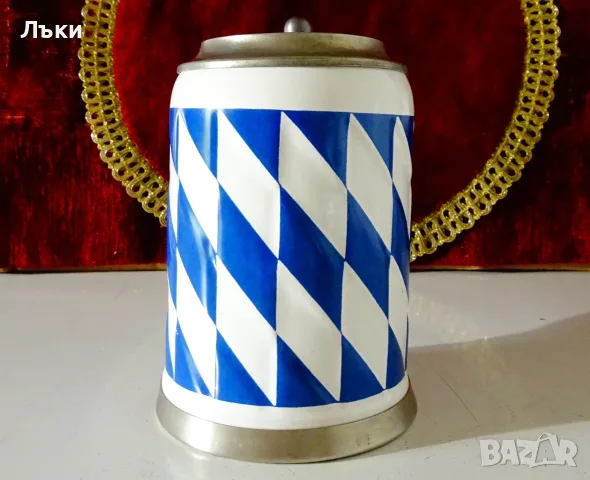 Керамична халба с капак от калай,печат. , снимка 5 - Антикварни и старинни предмети - 56636704