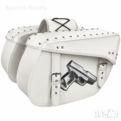 Дисаги за мотоциклет Чанта кожен куфар за мотор мото багаж БЯЛ