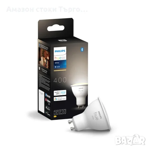 Смарт LED спот Philips Hue GU10, топло бяла светлина