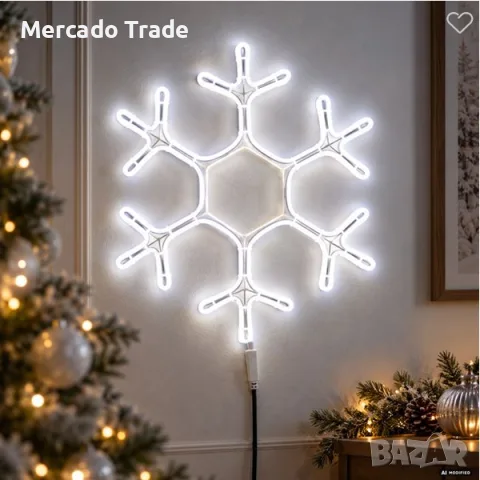 Коледен LED светещ маркуч Mercado Trade, Снежинка - студена бяла светлина