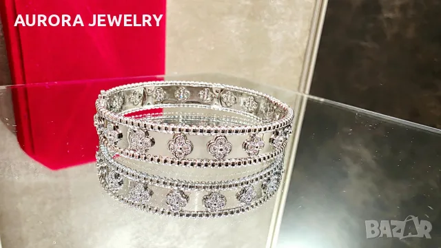 Van Cleef & Arpels VCA Silver Perlee Clovers Diamond Alhambra Дамска Гривна