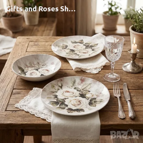 Луксозен керамичен сервиз за хранене White Roses – 18 части, снимка 3 - Сервизи - 56718268