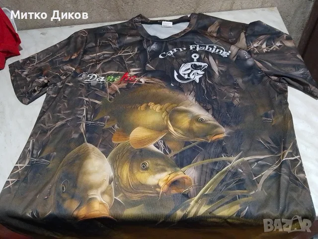 мъжка риболовна тениска с 3D принт на шарани и камуфлажен фон ("Carp Fishing").реален размер Л нова