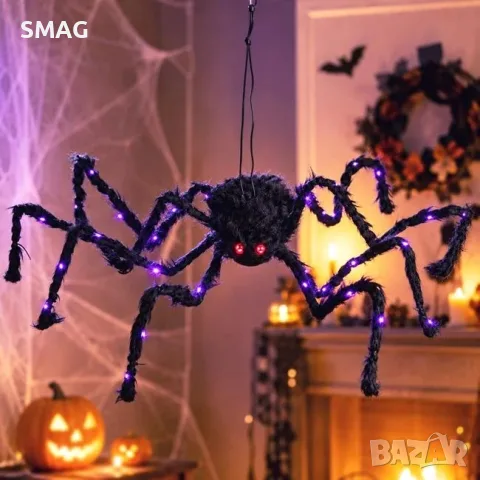 Halloween реалистичен паяк с LED осветление черен 62x45 см_1265368