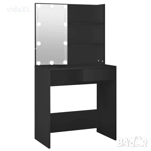 vidaXL Тоалетка с LED, черна, 74,5x40x141 см