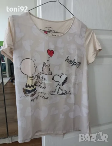 Нова дамска тениска Snoopy в бежово с камъни 36