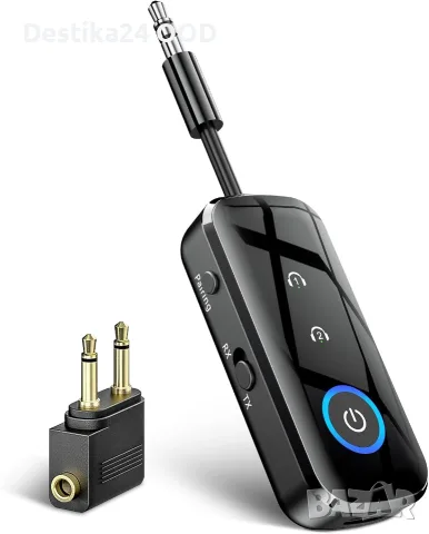 Bluetooth 5.3 адаптер SONRU 2 в 1 – предавател и приемник, AUX 3.5 мм, за кола, телевизор и самолет