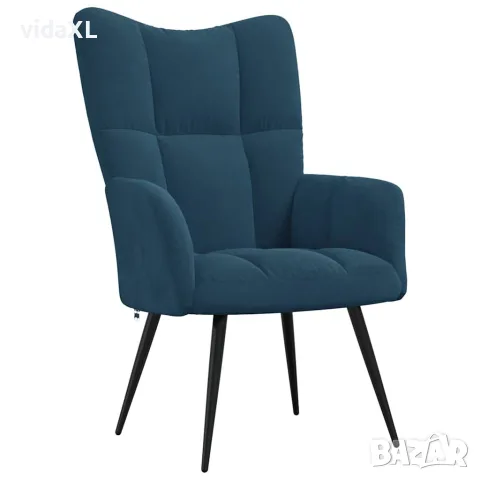 vidaXL Релаксиращ стол с табуретка, син, кадифе, снимка 4 - Столове - 56146913
