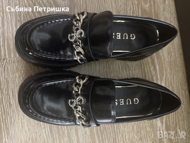 Дамски мокасини Guess, екологична кожа, черни