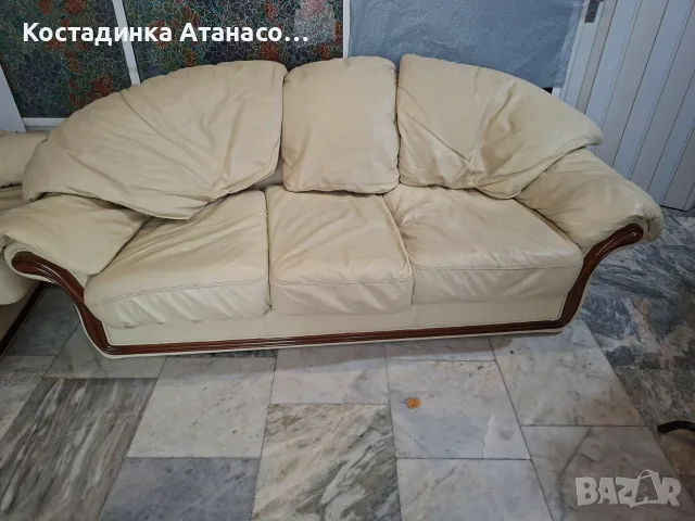 Комплект кожен диван и фотьоил, снимка 3 - Дивани и мека мебел - 56570976