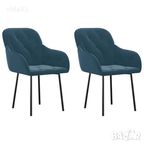 vidaXL Трапезни столове, 2 бр, сини, кадифе