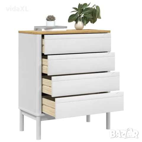 vidaXL Скрин FLORO, бял, бор масив, снимка 7 - Скринове - 56147405